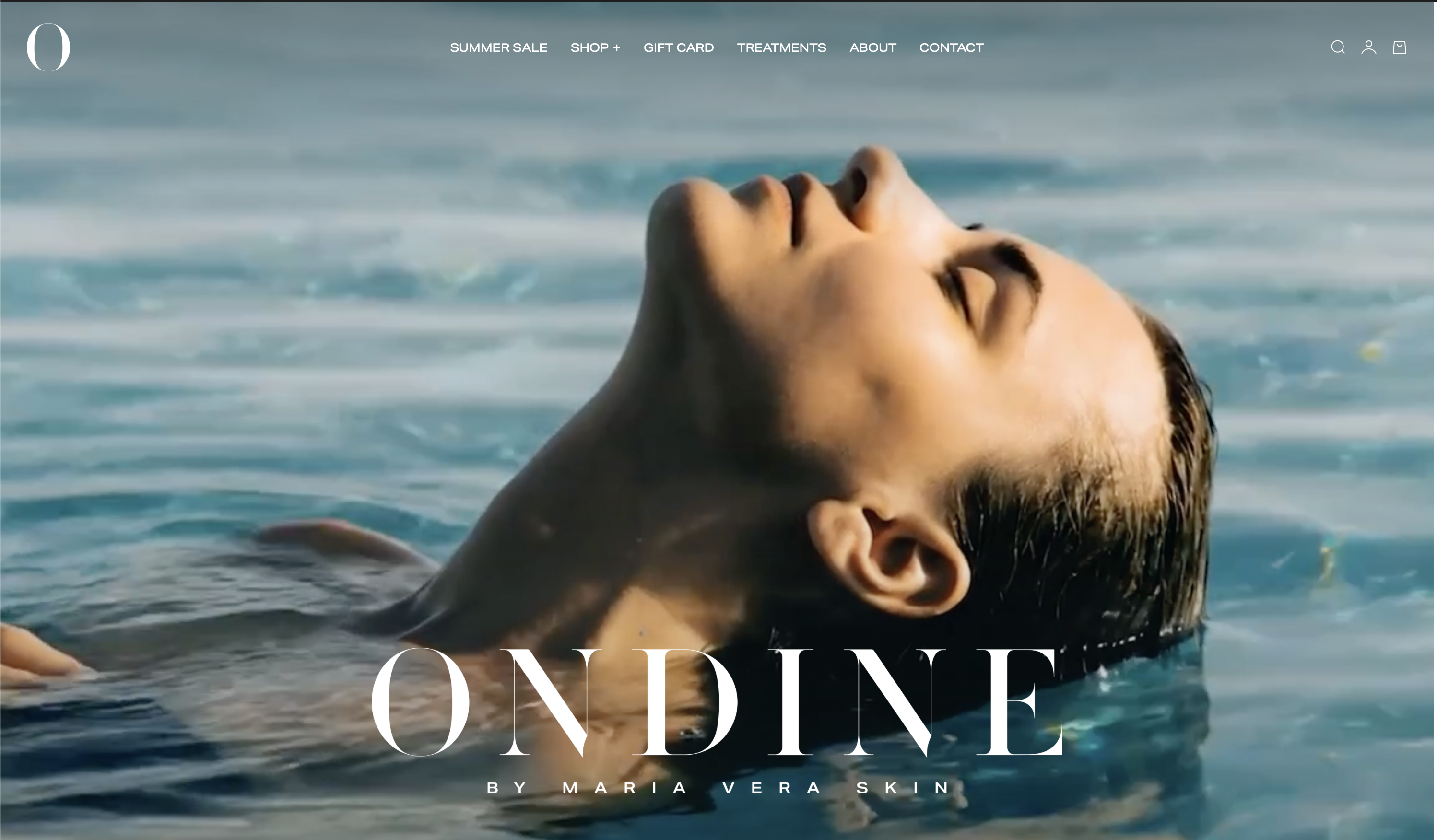 Ondine Skin ecommerce website homepage